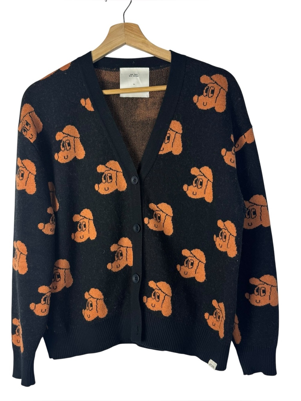 TINYCOTTONS The Tiny Big Sister Black & Orange Dog Print Cardigan Sweater S/36